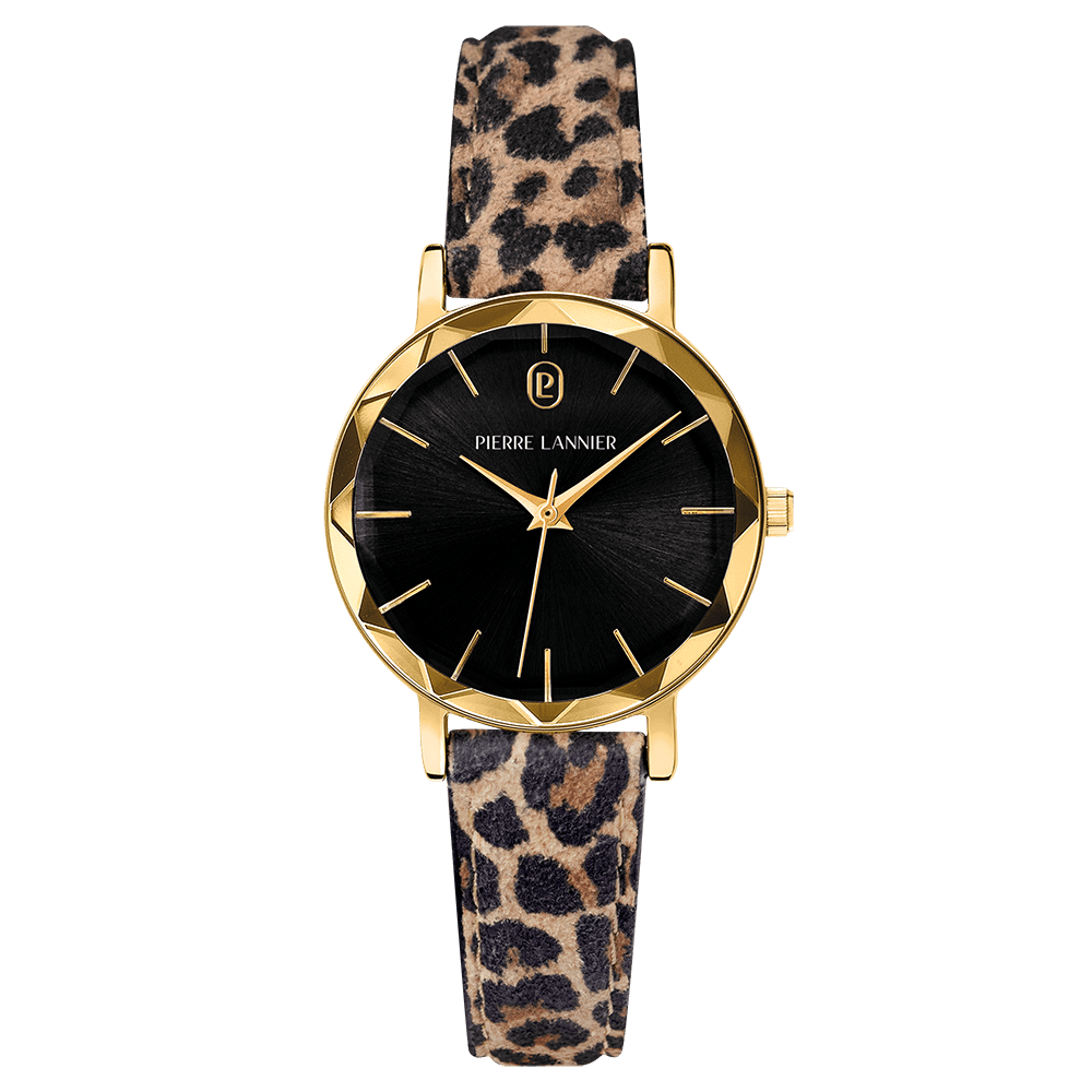 Montre Pierre LANNIER MULTIPLES Doré Noir Cuir Léopard - MONTRES - 010P539