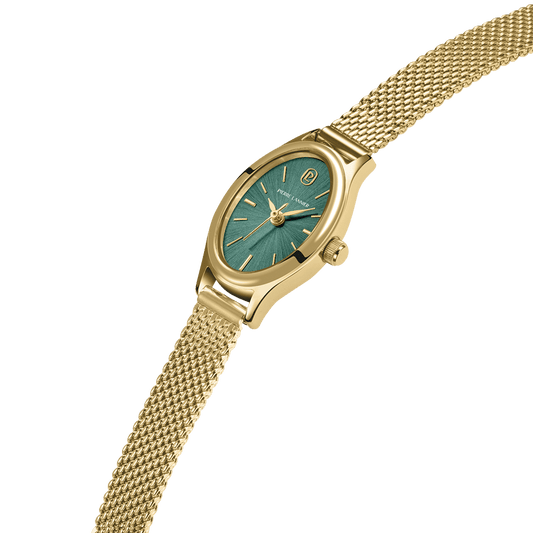Montre Pierre LANNIER OVALIA Doré Vert Maille milanaise - MONTRES -075K572