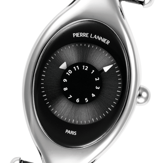 Montre Pierre LANNIER OVNI Acier noir Cuir noir - MONTRES -094L633
