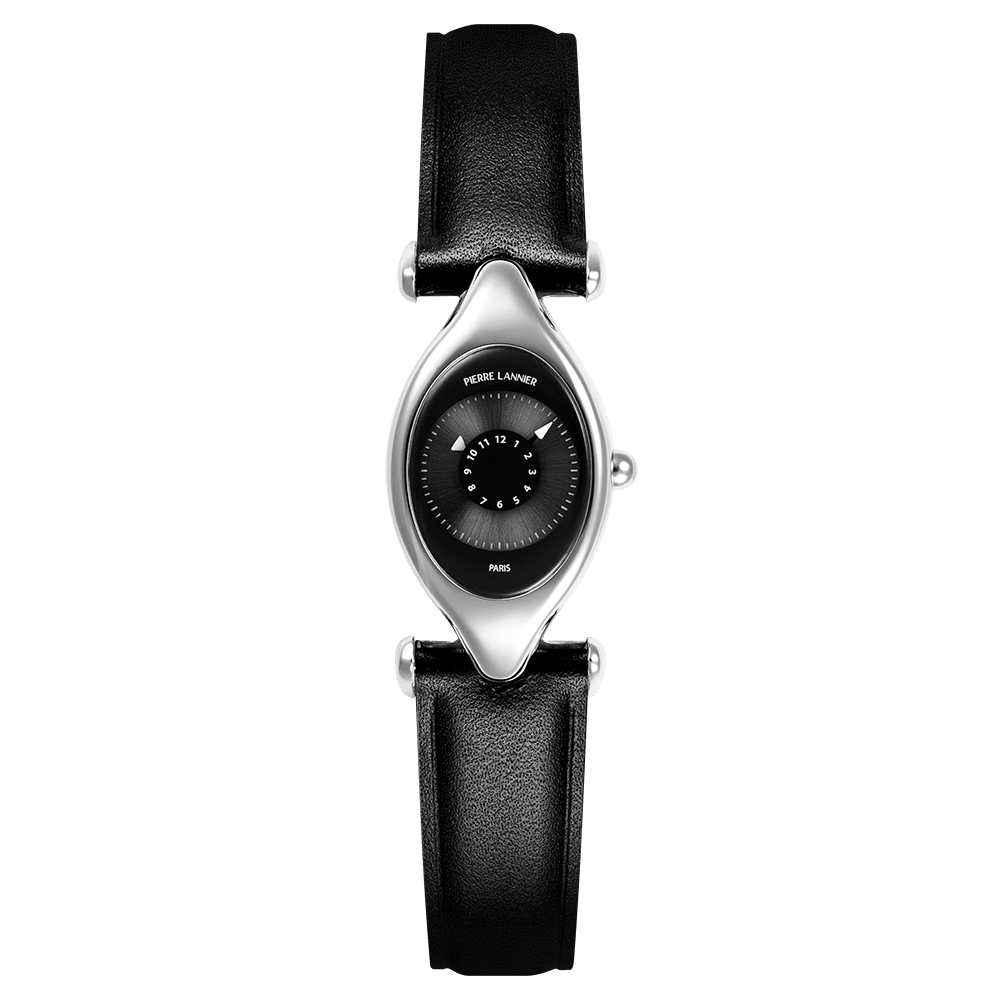 Montre Pierre LANNIER OVNI Acier noir Cuir noir - MONTRES -094L633