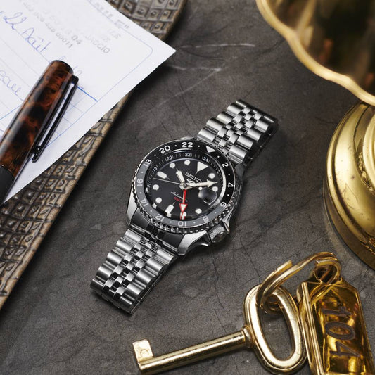 Montre SEIKO 5 Auto GMT Acier noir - Seiko - Bijouterie TAMARA