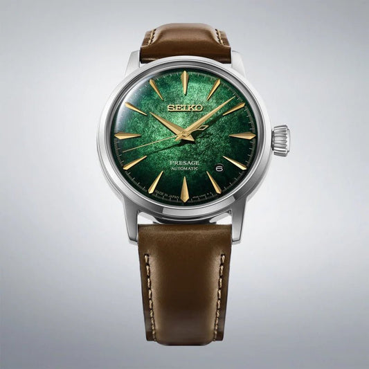 Montre SEIKO Presage automatique Cuir Vert index dorés - MONTRES -HCB002J1
