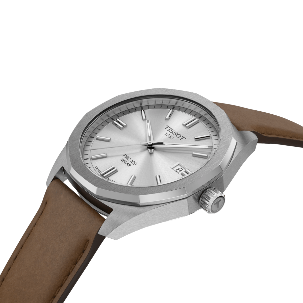 Montre TISSOT PR100 Solar Argent Cuir Brun 39mm - Tissot - Bijouterie TAMARA