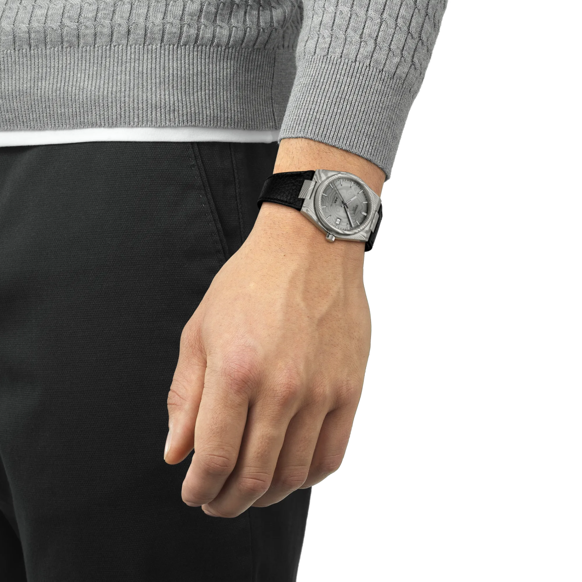 Montre TISSOT PRX Acier Damas Powermatic 80 38mm Cuir noir - MONTRES - T1378079608100