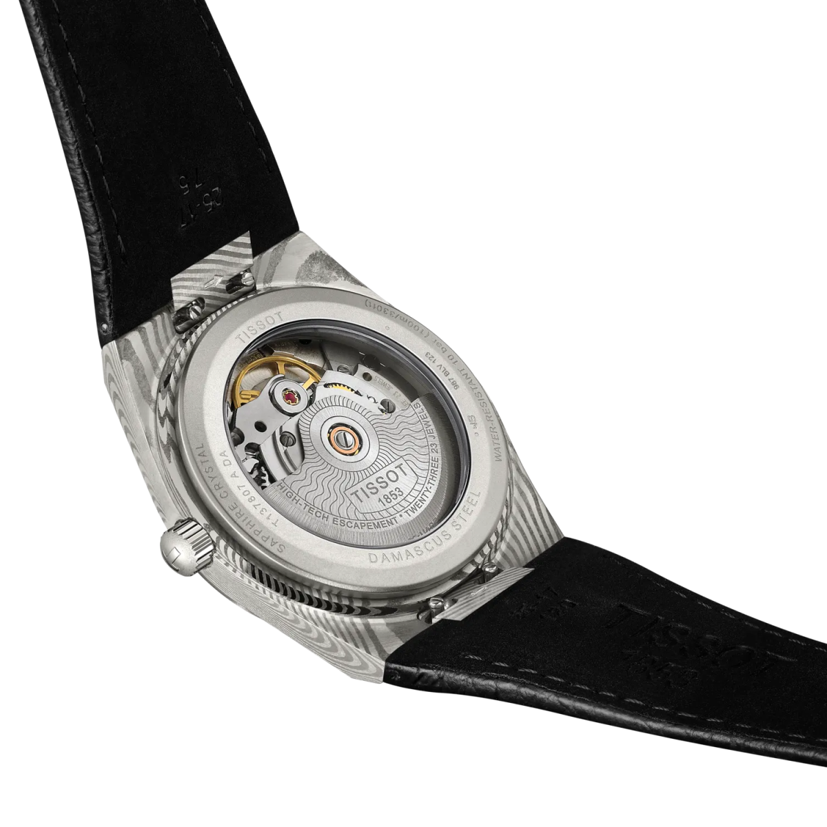 Montre TISSOT PRX Acier Damas Powermatic 80 38mm Cuir noir - MONTRES - T1378079608100