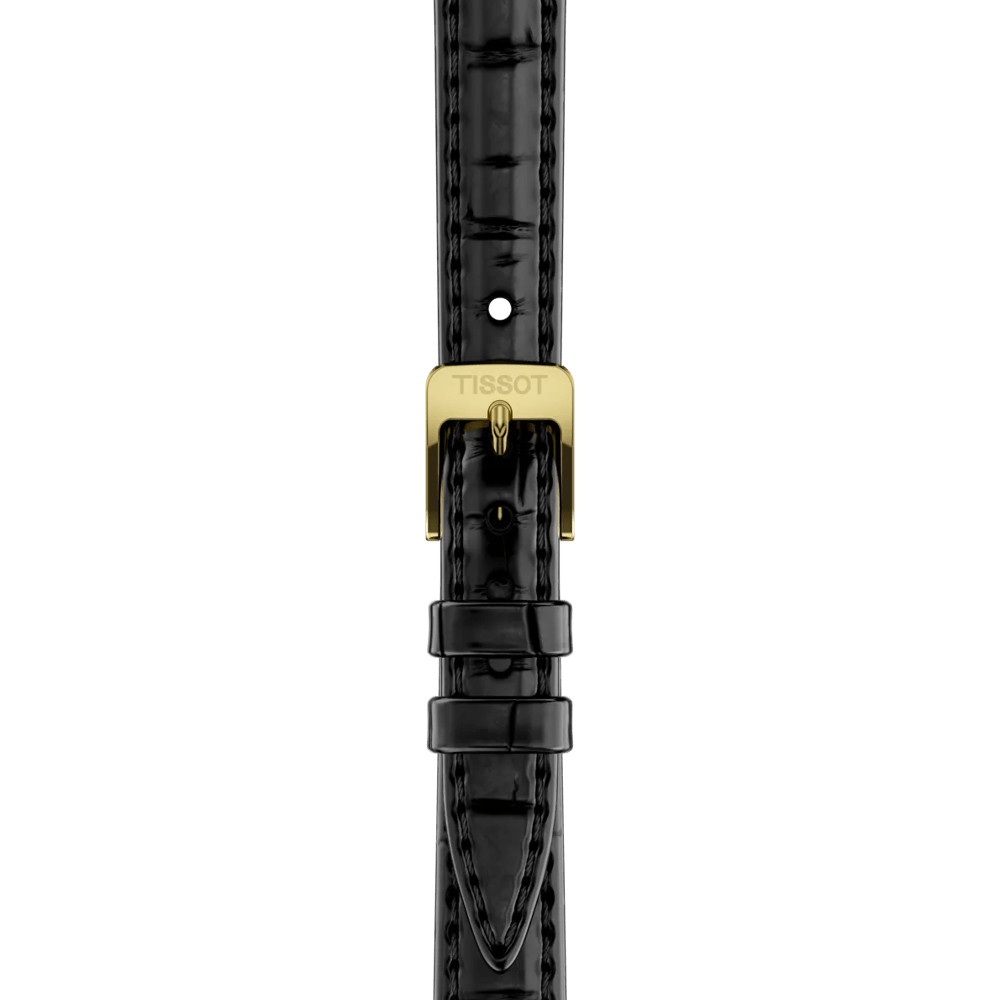 Montre TISSOT SRV Acier Doré Nacre noir avec diamants Cuir noir - Bijouterie TAMARA