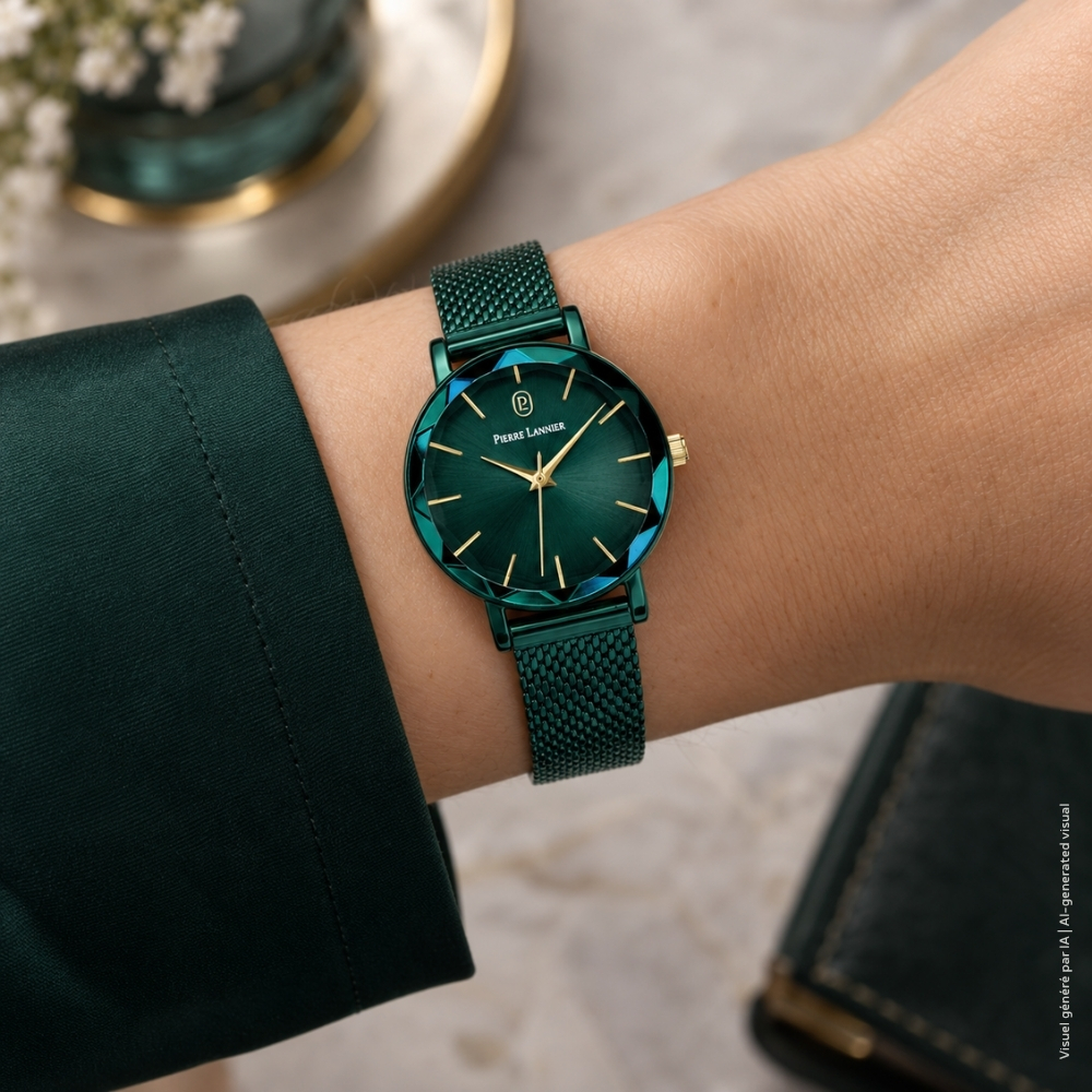 Montre Pierre LANNIER MULTIPLES Acier Vert Maille milanaise Vert