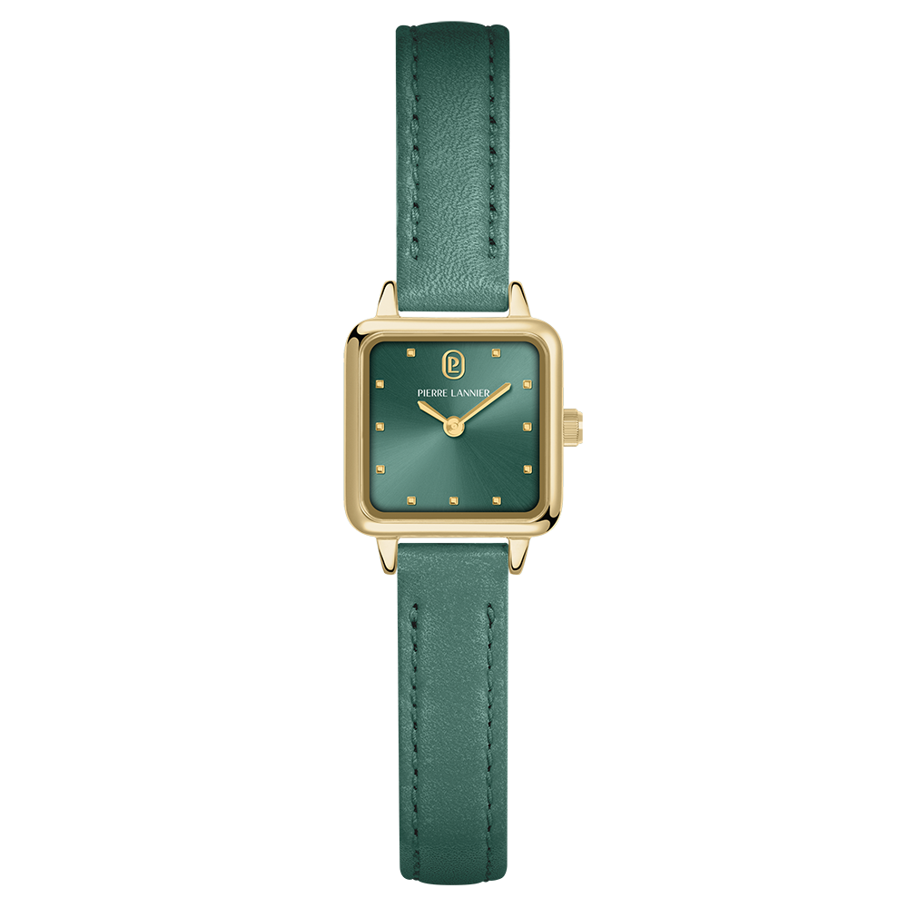 Montre Pierre LANNIER NEORA Dorée Vert Cuir Vert