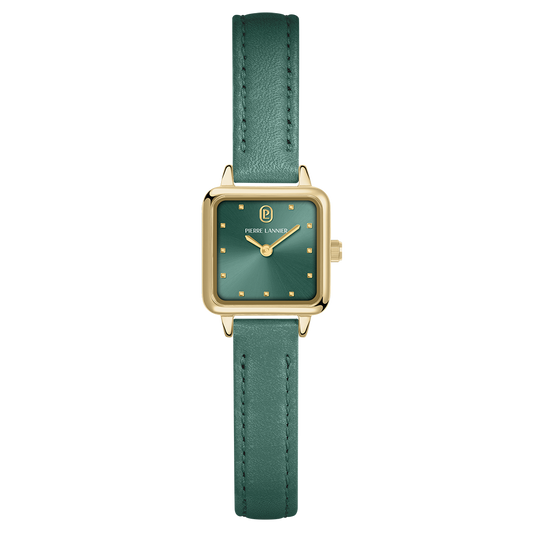 Montre Pierre LANNIER NEORA Dorée Vert Cuir Vert