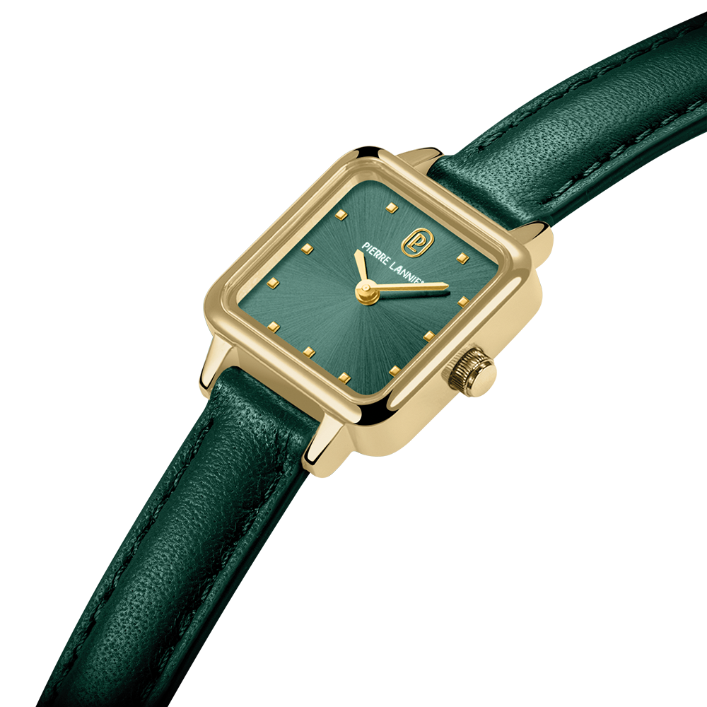 Montre Pierre LANNIER NEORA Dorée Vert Cuir Vert