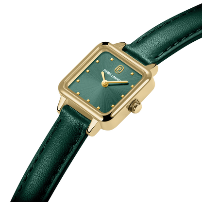 Montre Pierre LANNIER NEORA Dorée Vert Cuir Vert
