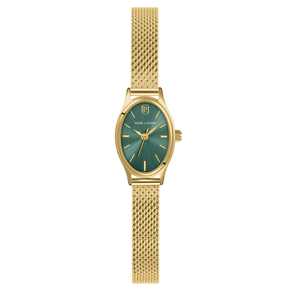 Montre Pierre LANNIER OVALIA Doré Vert Maille milanaise