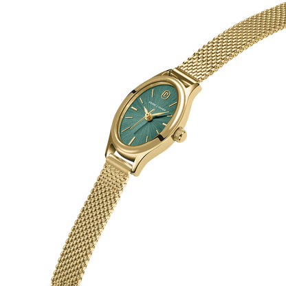 Montre Pierre LANNIER OVALIA Doré Vert Maille milanaise