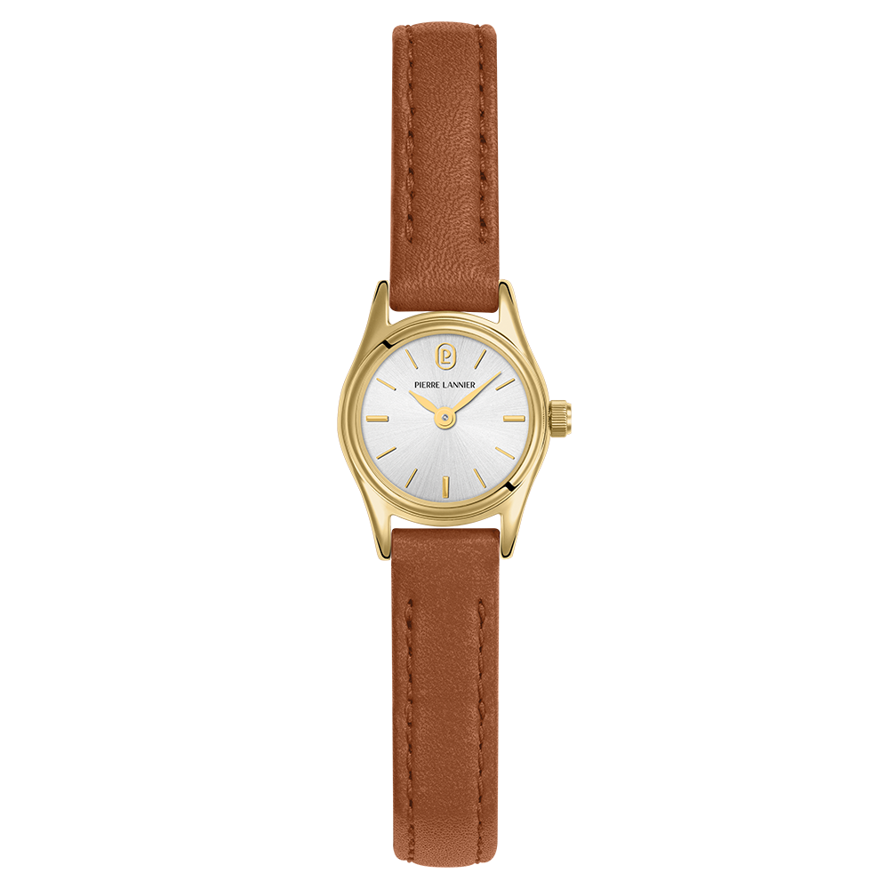 Montre Pierre LANNIER PYA Mini Doré Argent cuir marron
