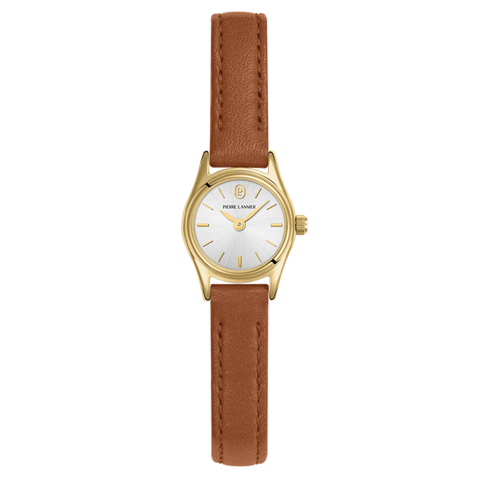 Montre Pierre LANNIER PYA Mini Doré Argent cuir marron