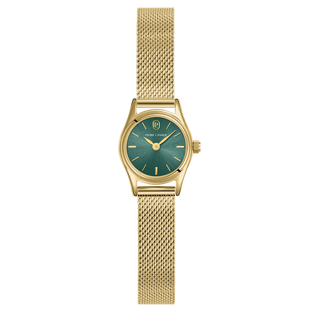 Montre Pierre LANNIER PYA Mini Doré Vert maille milanaise