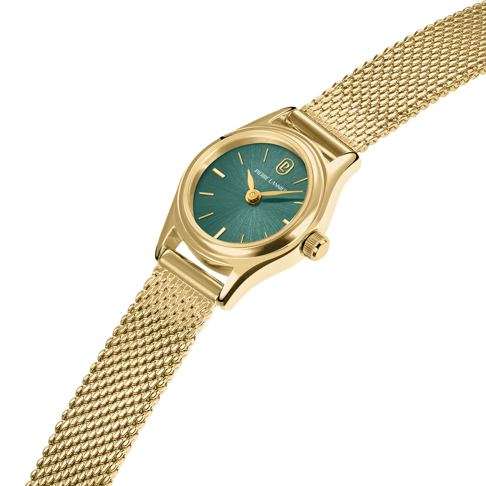 Montre Pierre LANNIER PYA Mini Doré Vert maille milanaise