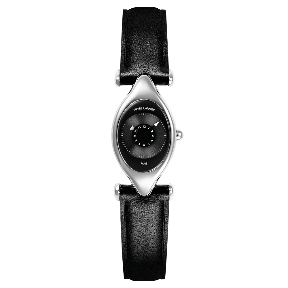 Montre Pierre LANNIER OVNI Acier noir Cuir noir