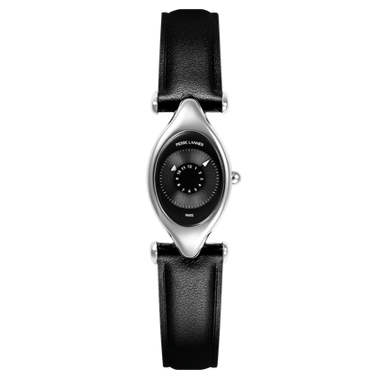 Montre Pierre LANNIER OVNI Acier noir Cuir noir