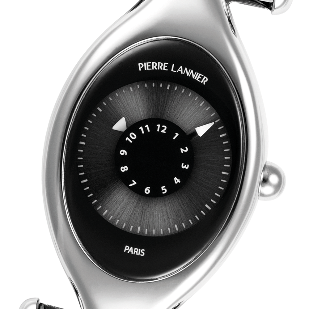 Montre Pierre LANNIER OVNI Acier noir Cuir noir