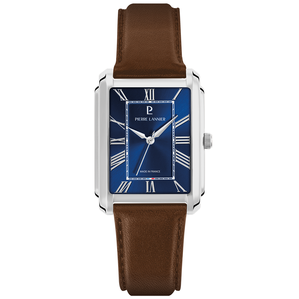 Montre Pierre LANNIER EMPIRE Acier Bleu Cuir Marron