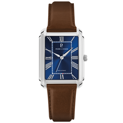 Montre Pierre LANNIER EMPIRE Acier Bleu Cuir Marron