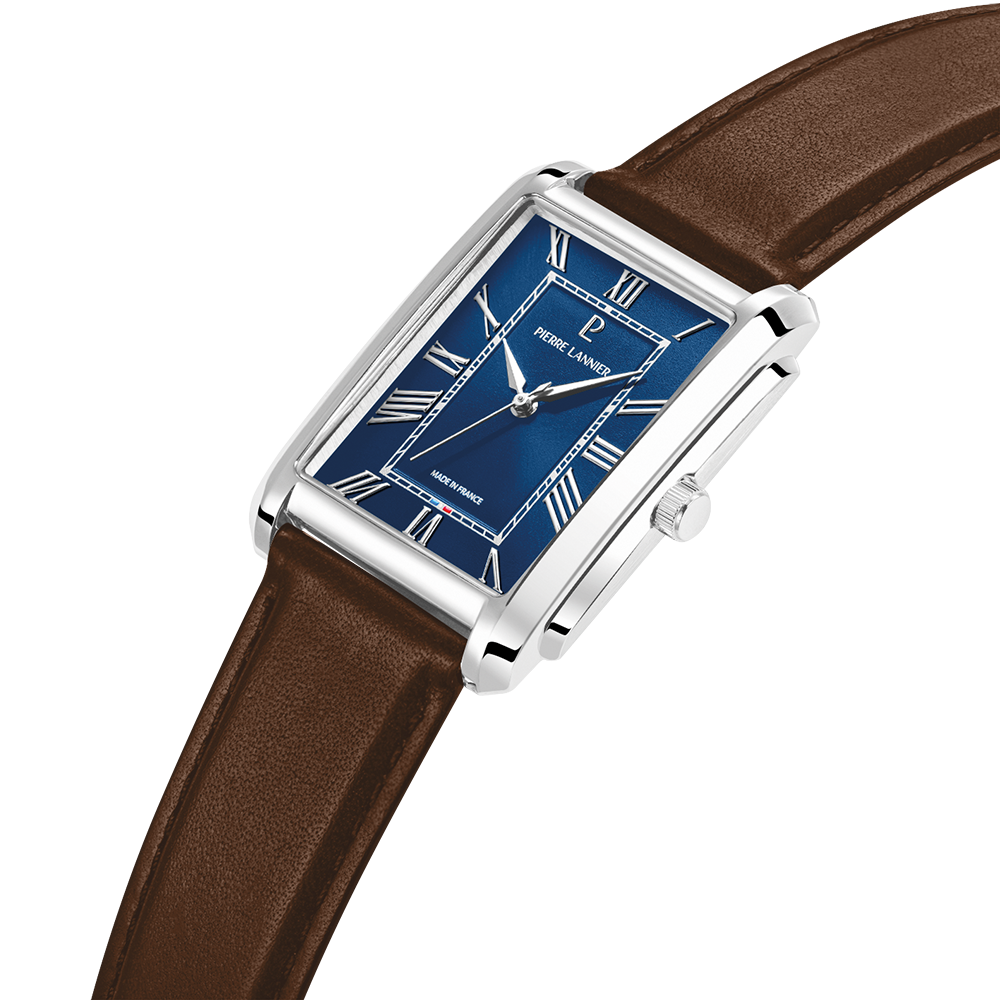Montre Pierre LANNIER EMPIRE Acier Bleu Cuir Marron