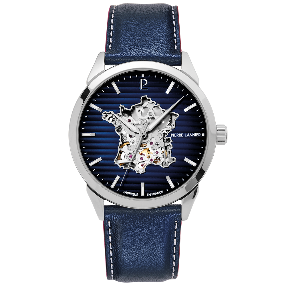 Montre Pierre Lannier Homme MONARCK France Acier Bleu Cuir Bleu