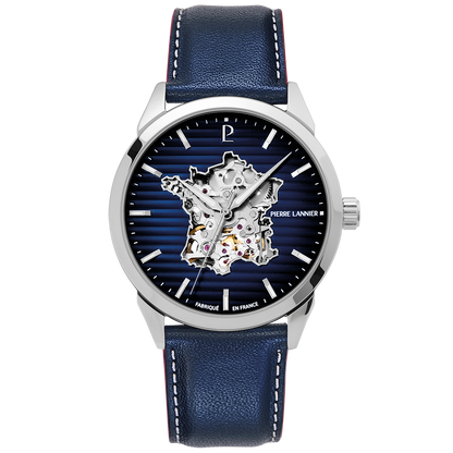 Montre Pierre Lannier Homme MONARCK France Acier Bleu Cuir Bleu