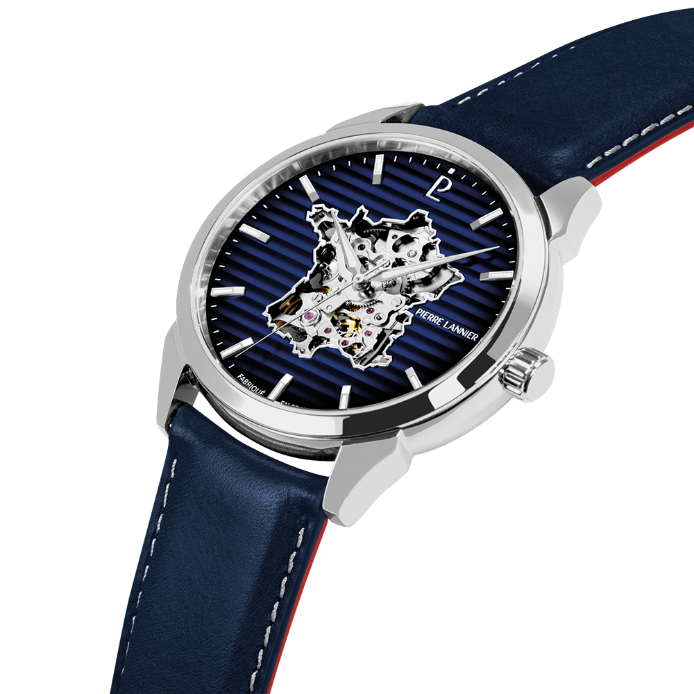 Montre Pierre Lannier Homme MONARCK France Acier Bleu Cuir Bleu