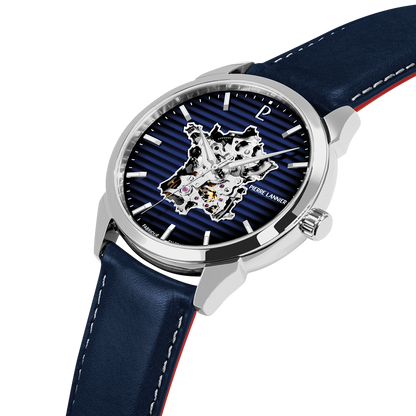 Montre Pierre Lannier Homme MONARCK France Acier Bleu Cuir Bleu