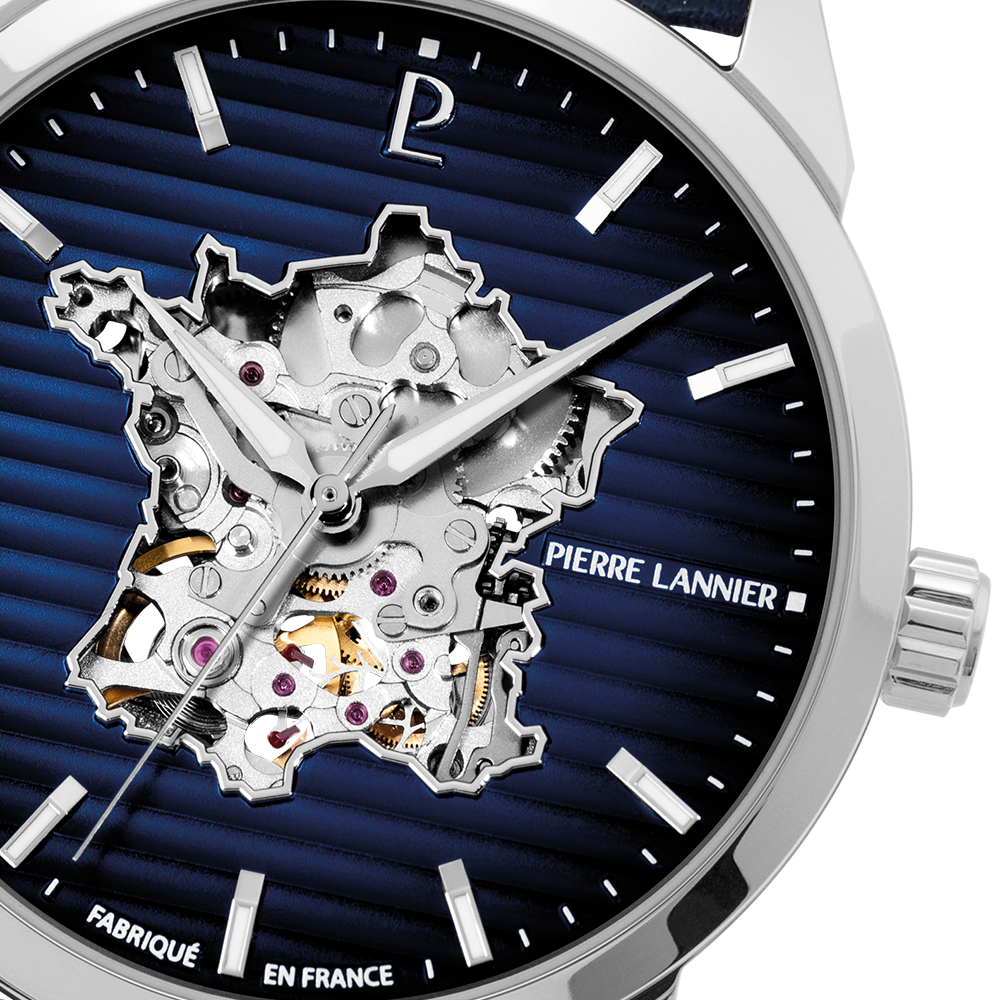 Montre Pierre Lannier Homme MONARCK France Acier Bleu Cuir Bleu