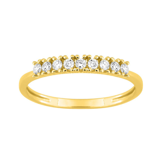 Demi-Alliance Or Jaune 375‰, 9 Diamants de synthèse sertis griffes