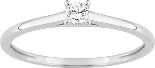 Bague Solitaire Or Blanc 375‰, Diamants de synthèse 0.10ct sertis griffes