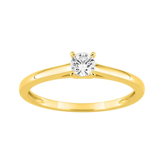 Bague Solitaire Or Jaune 375‰, Diamants de synthèse 0.20ct