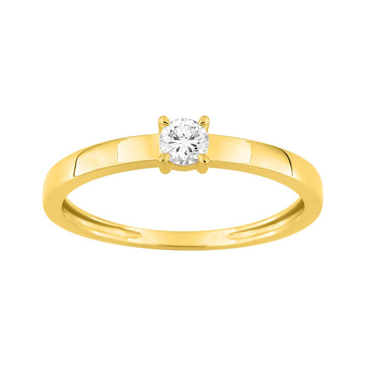 Bague Solitaire Or Jaune 375‰, Diamant de synthèse 0.15ct