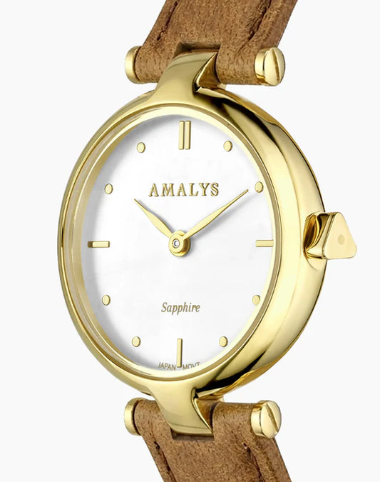 Montre AMALYS Justine Dorée cuir brun