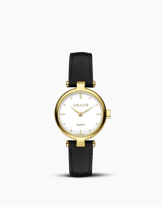 Montre AMALYS Catherine Dorée cuir noir