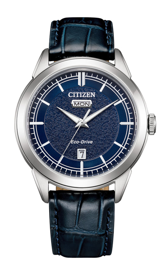 Montre CITIZEN Classic Elegant Acier Bleu Eco-Drive Cuir bleu