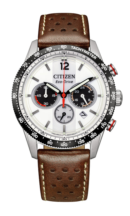 Montre CITIZEN Vintage Racing Eco-Drive Chrono Acier Cuir Marron