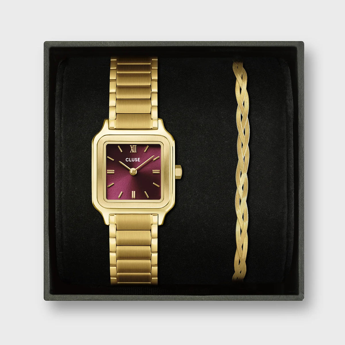 Coffret Montre Bijou CLUSE Gracieuse Petite Dorée Rouge Bordeaux