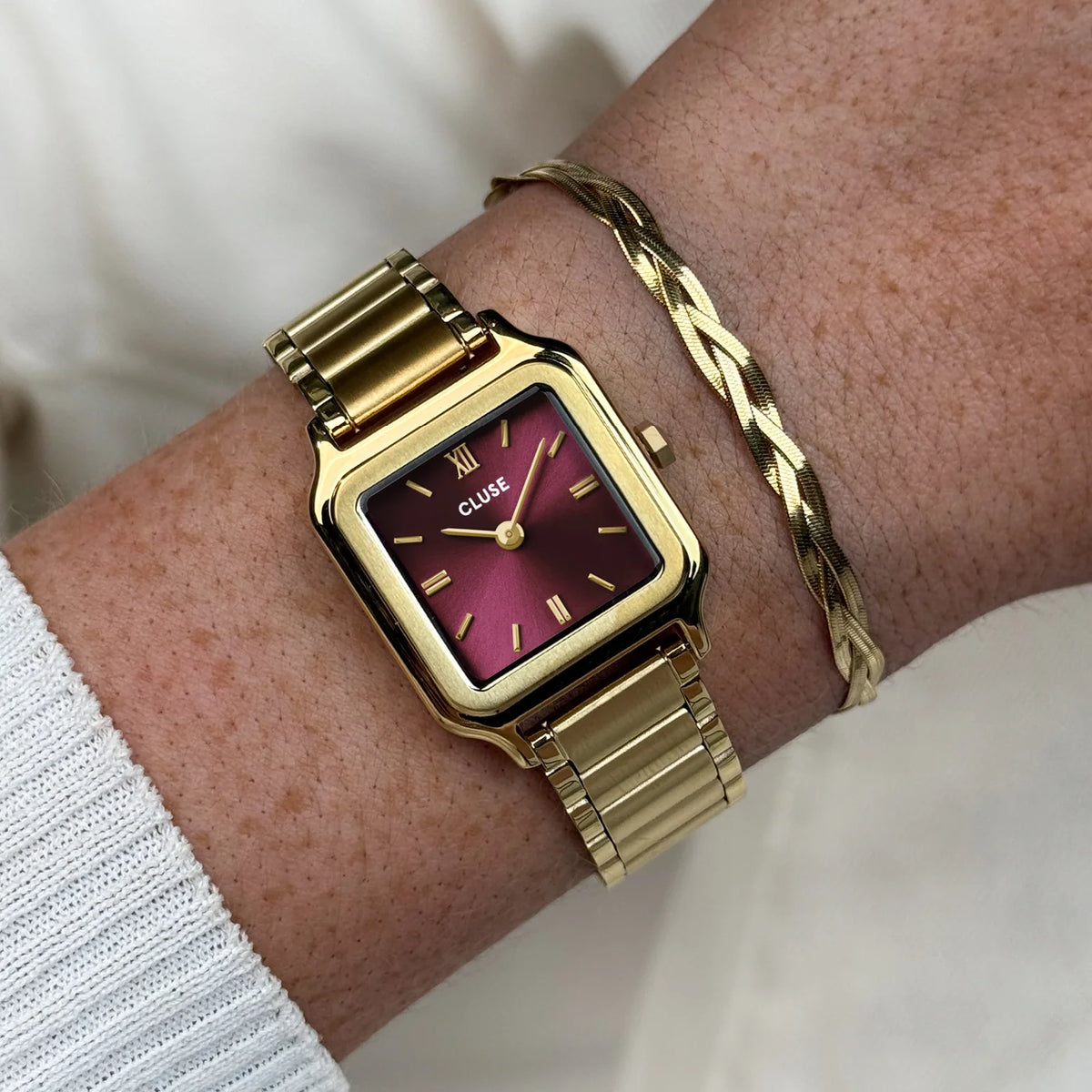 Coffret Montre Bijou CLUSE Gracieuse Petite Dorée Rouge Bordeaux