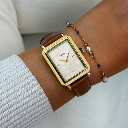 Montre CLUSE Fluette Dorée sable Cuir brun