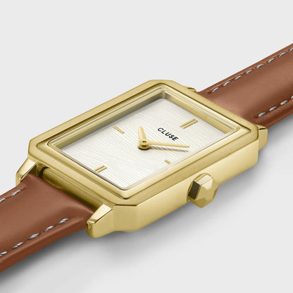 Montre CLUSE Fluette Dorée sable Cuir brun
