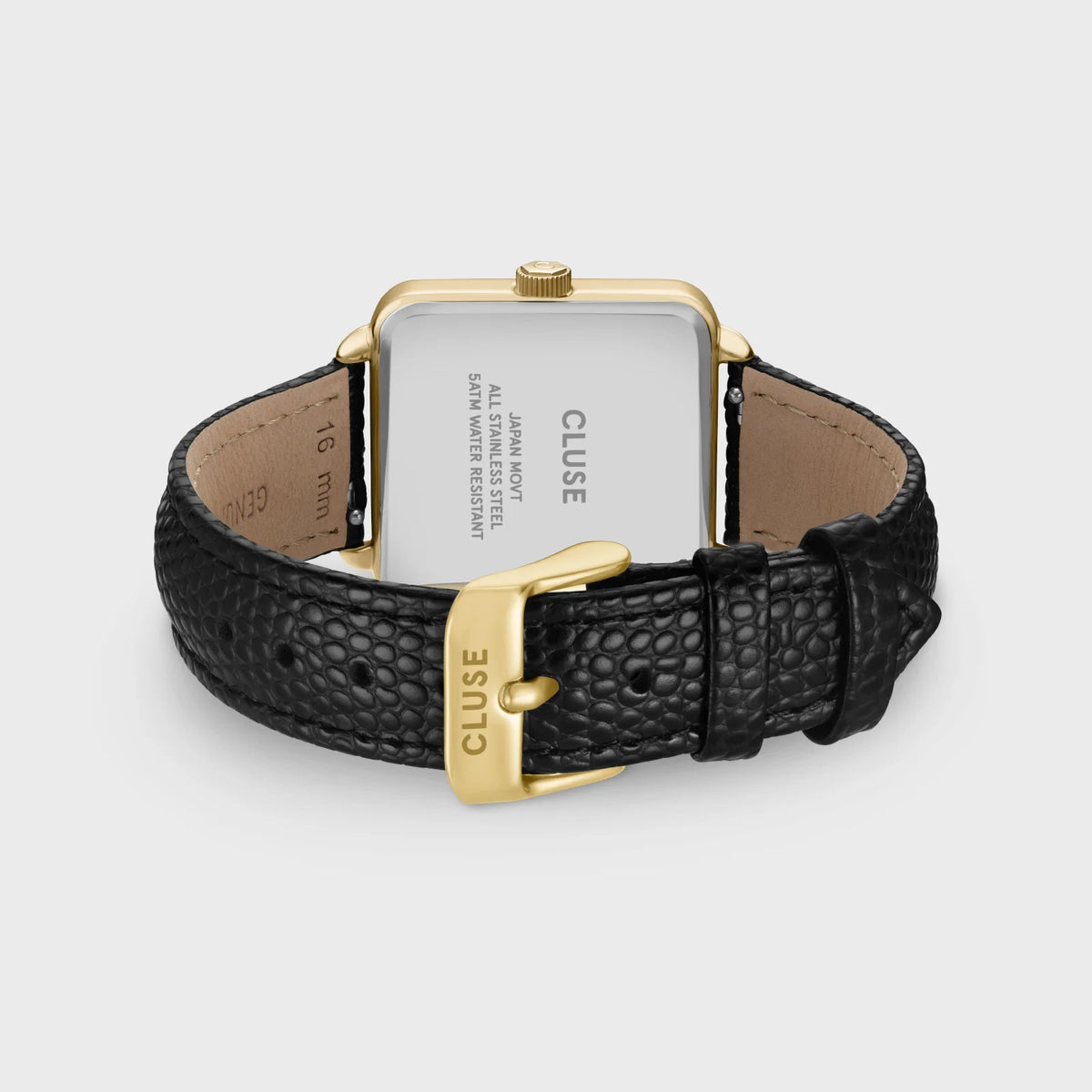 Montre CLUSE La Tétragone Multifonction dorée Cuir Lézard noir