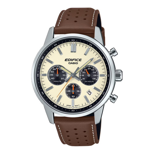 Montre CASIO EDIFICE Chrono Beige Cuir marron EFR-575L-7AEF
