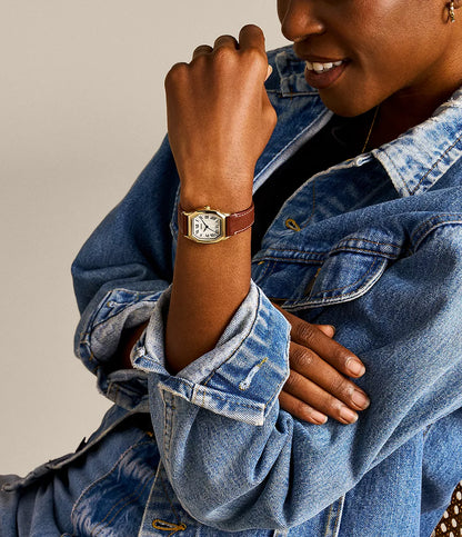 Montre FOSSIL Harlow Femme dorée Cuir Brun