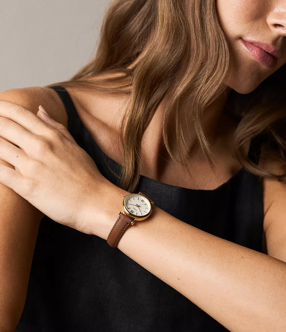 Montre FOSSIL Carlie mini dorée cuir marron