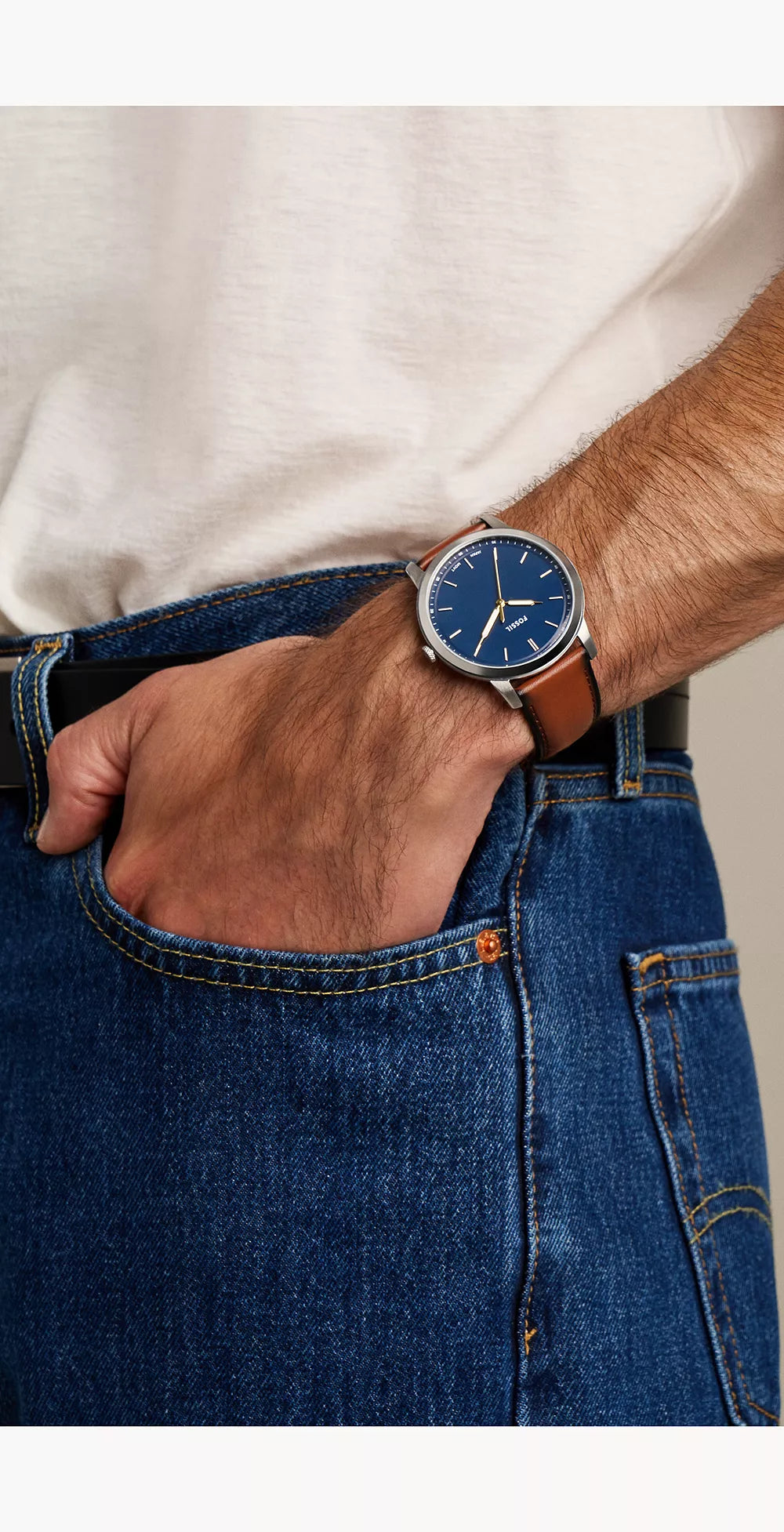 Montre FOSSIL Minimalist Acier Bleu cuir brun