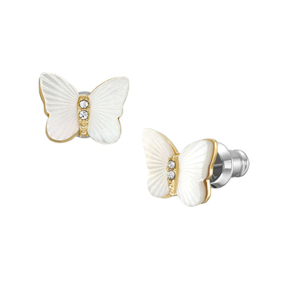 Boucles d’oreilles Fossil Radiant Wings papillon en nacre blanche